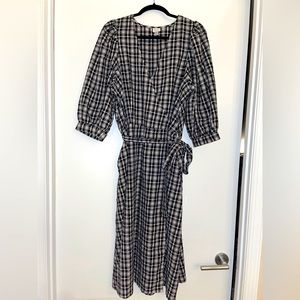 A New Day Long Dress, Black Plaid with Belt